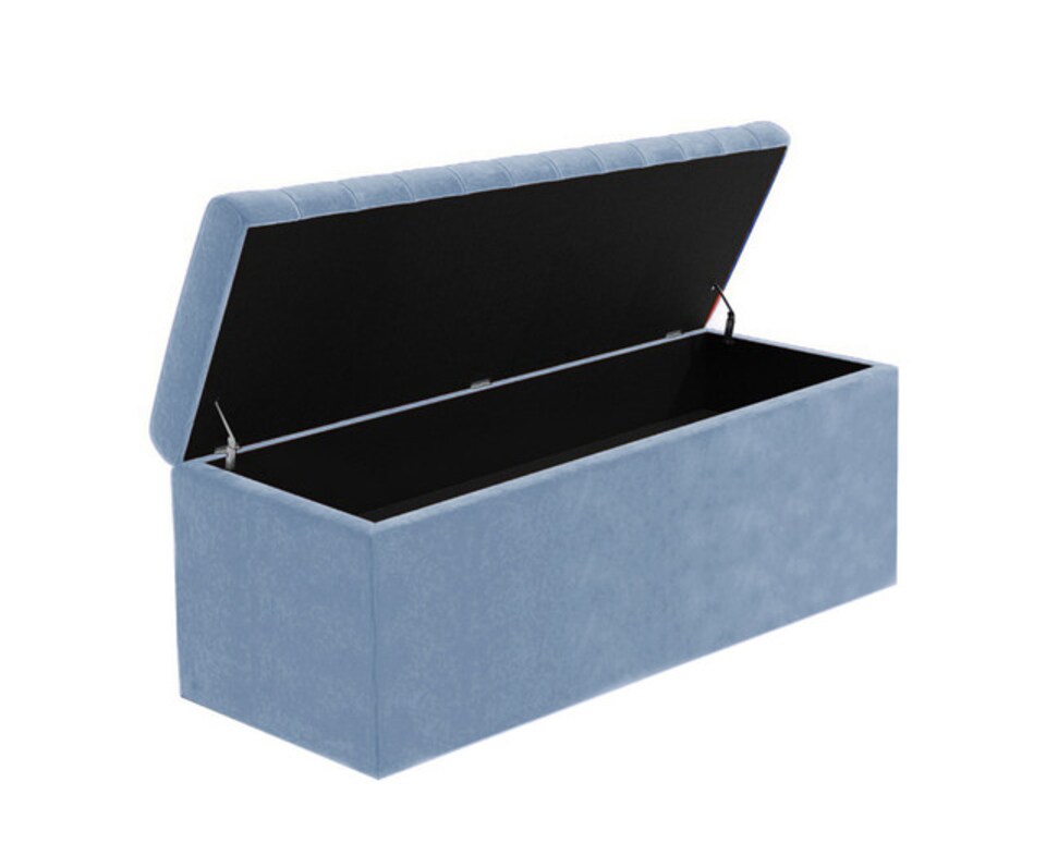 image 1 of 150cm Safar Large Striped Storage Ottoman Box, Duck Egg Plush Velvet Upholstered Deep Storage Ottoman End of Bed Bench