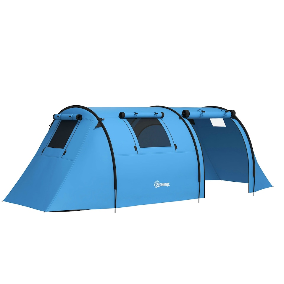 image 1 of Outsunny 2 Room Camping Family Tent for 3-4 Man, 3000mm Waterproof, Green
