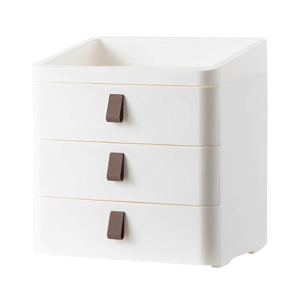 image 1 of Living and Home Desktop Plastic Drawer Storage Organizer, 3 Tier | White