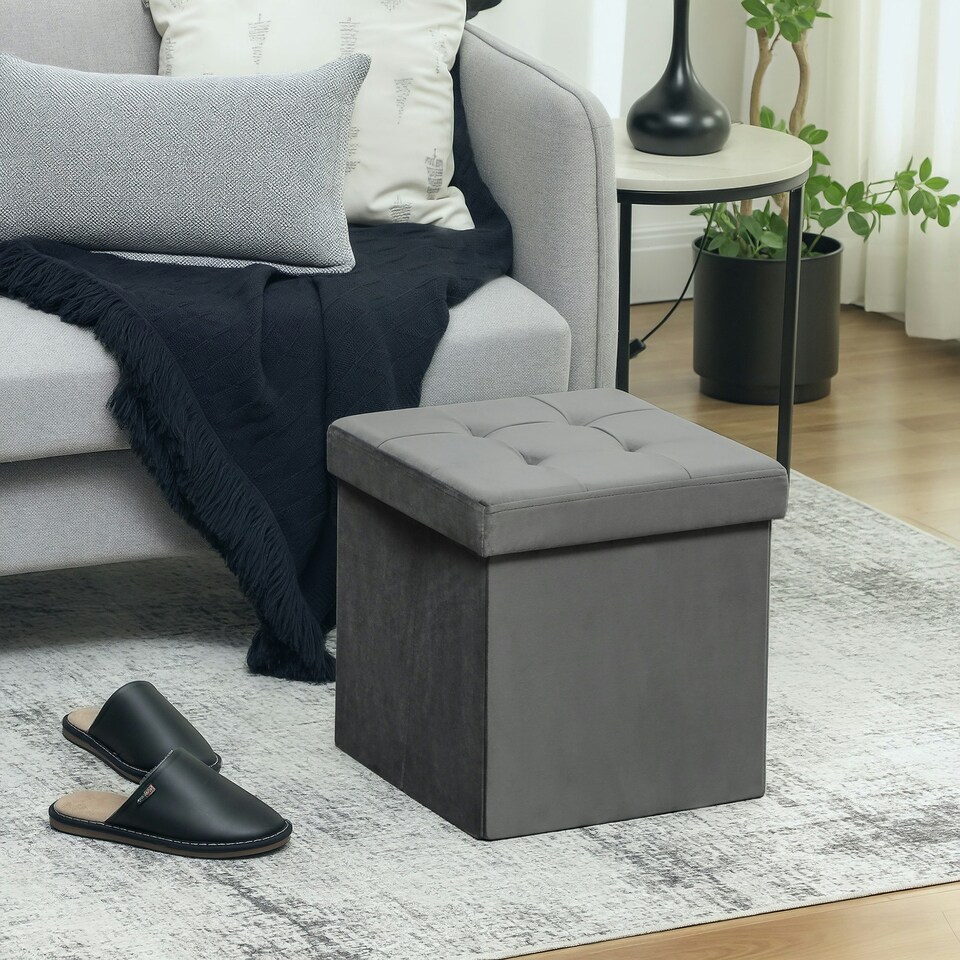 image 1 of HOMCOM Foldable Sherpa Fleece Storage Ottoman, 38 x 38 x 38 cm Pink