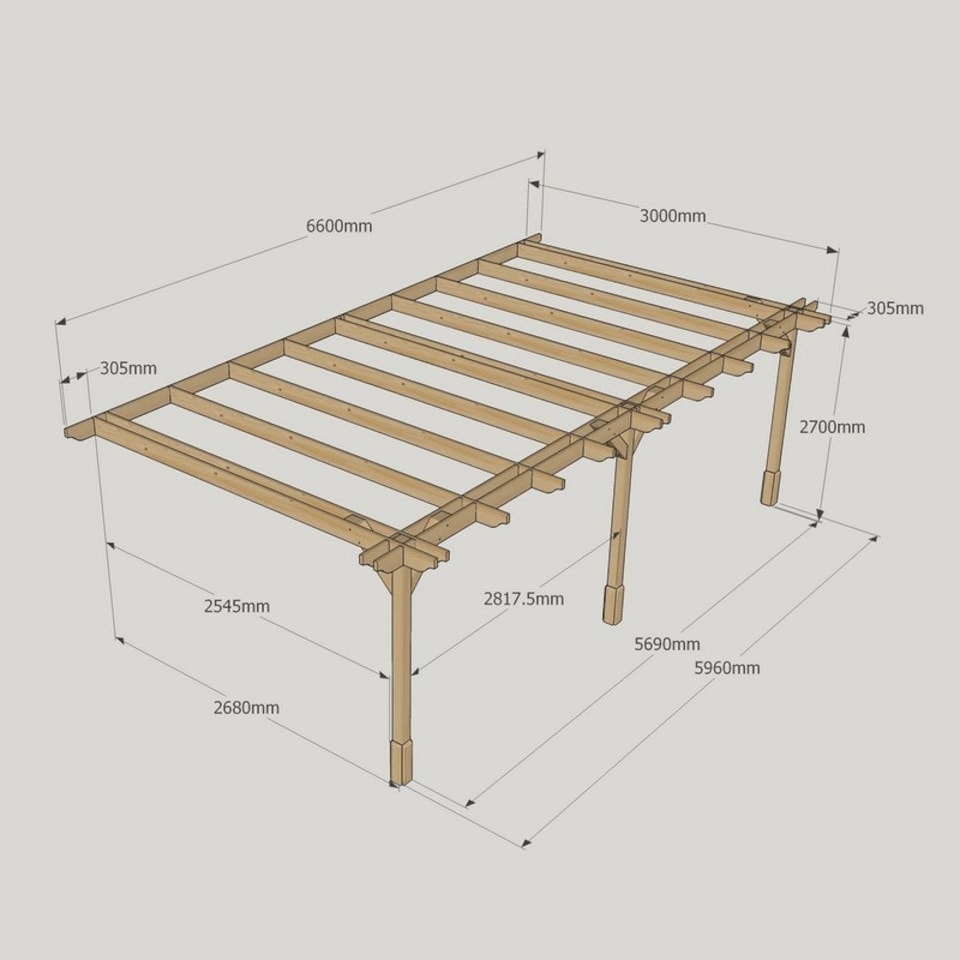 image 1 of Wall Mounted Double Premium Pergola 3 Posts - Wood - L360 x W600 x H270 cm - Light Green