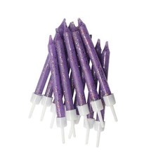 Glitter Purple Candles With Holders - Pack of 12