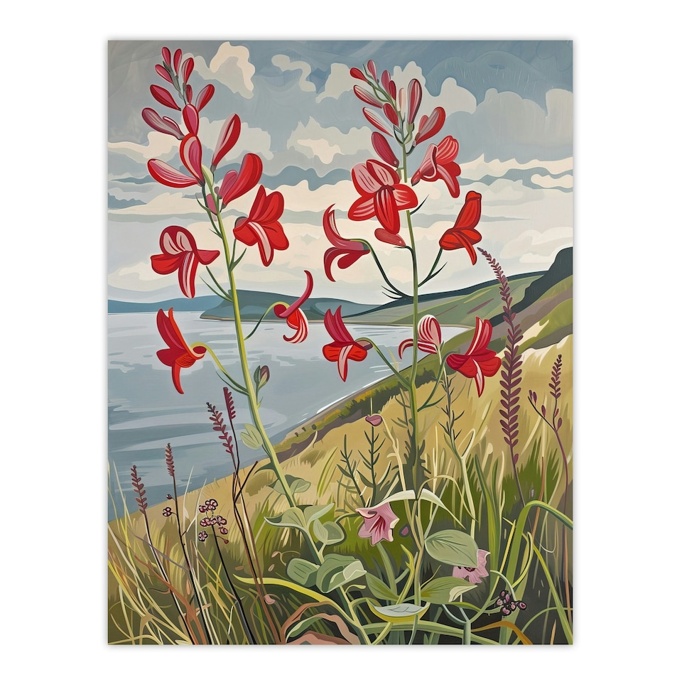 image 1 of Red Wildflowers On Hunt Cliff Yorkshire Black Framed Wall Art Print A4