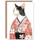 image 1 of Tuxedo Cat Lover Pet Pink Floral Japanese Kimono Birthday Card