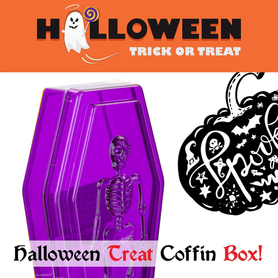 image 1 of PMS Halloween Skeleton Coffin Candy Box with Lid, 19.5cm x 5cm