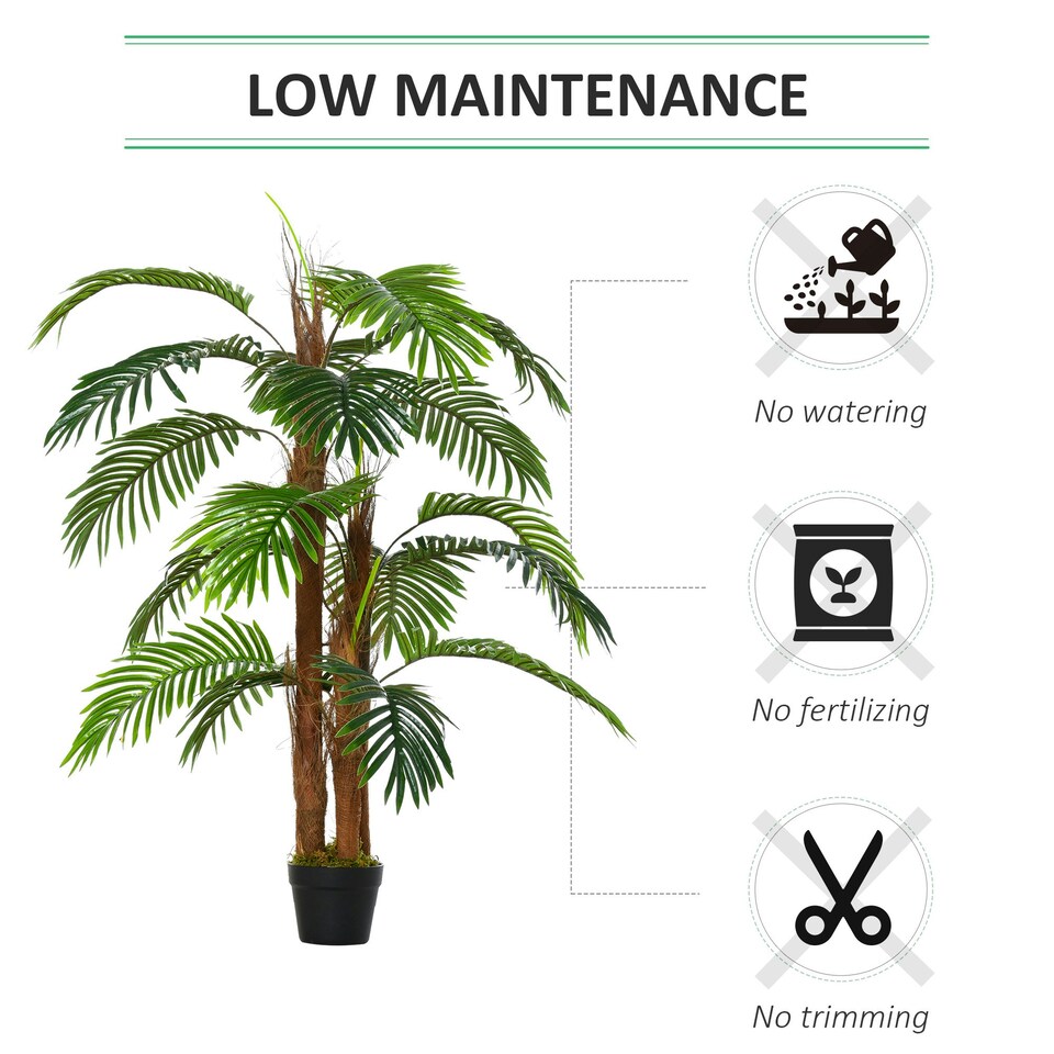 image 1 of Outsunny 120cm/4FT Artificial Palm Tree Decorative Plant w/19 Leaves Pot