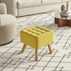 image 2 of Living and Home Linen Fabric Padded Footstool with Wooden Legs - Yellow