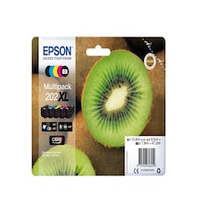 Epson 202XL Kiwi Black Photo Black Cyan Magenta Yellow High Yield Ink Cartridge Multipack 13.8ml + 7.9ml + 3 x 8.5ml (Pack 5) - C13T02G74010 N/A