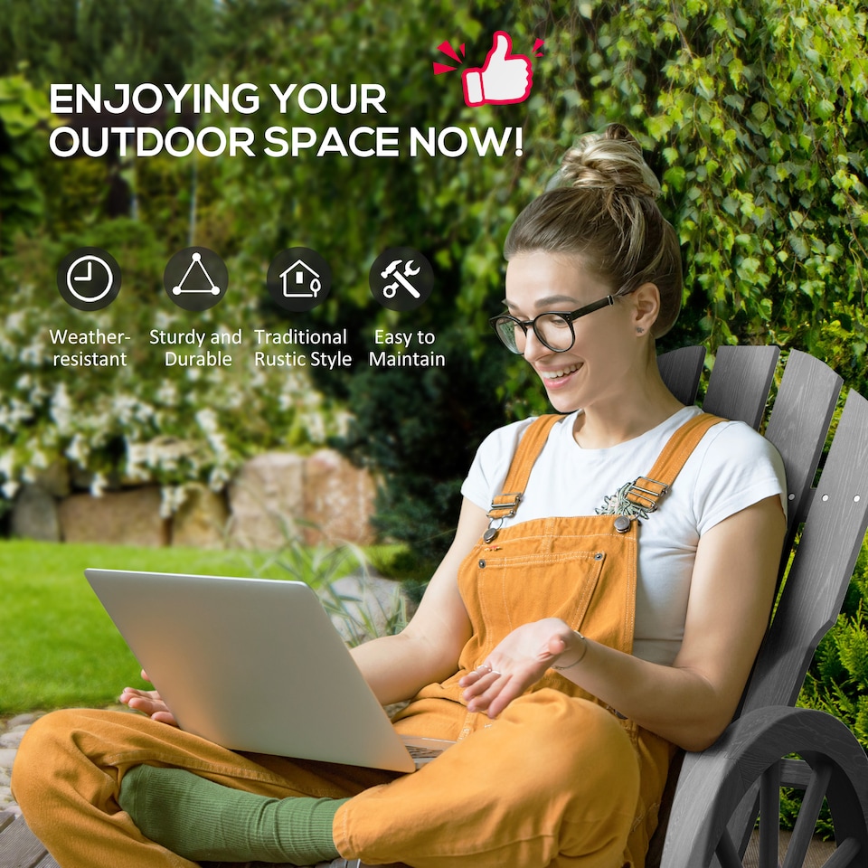 image 1 of Outsunny Wooden Adirondack Rocking Chair Reclining Armchair Outdoor Garden Furniture Patio Porch Rocker - Grey | Grey | Grey