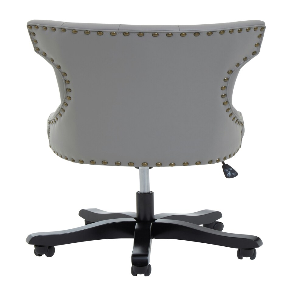 image 1 of Interiors by Premier Grey Leather‑Effect Home Office Chair, Emerald‑Button Tufted Wingback Seat, Height‑Adjustable Swivel Chair Grey