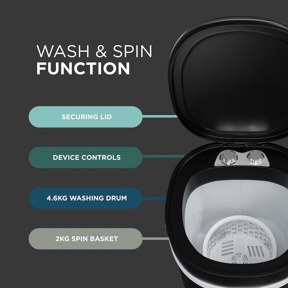 image 1 of DMD 2 In 1 Portable Washing Machine with Built in Spin Dryer 3kg Wash/2kg Spin