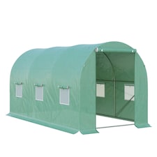 Outsunny 4 x 2 x 2 m Polytunnel Greenhouse with Roll-up Door and 6 Windows | Green