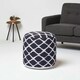 image 2 of Homescapes Circular Blue and Natural Colour Ikat Round Footstool