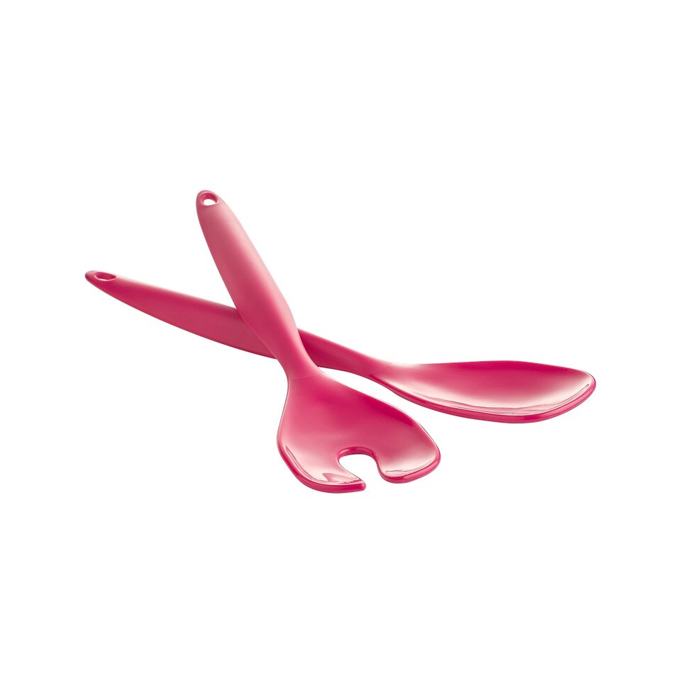 image 1 of 2 Pcs Salad Food Servers Set Mixing Dinner Party Colourful Plastic Fork & Spoon | Multi | Fuschia | 2