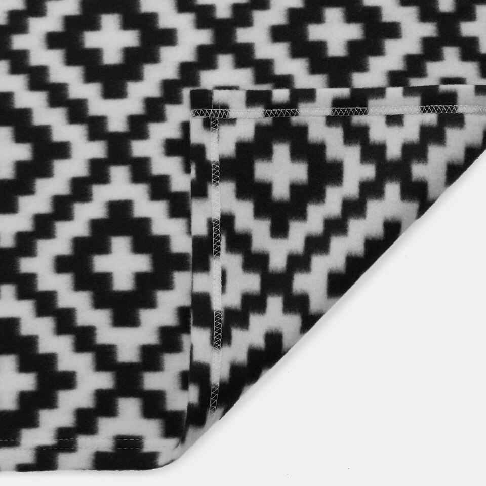 image 1 of OHS Geometic Grid Print Soft Polar Fleece Blanket Throw, 120x150cm - Mono
