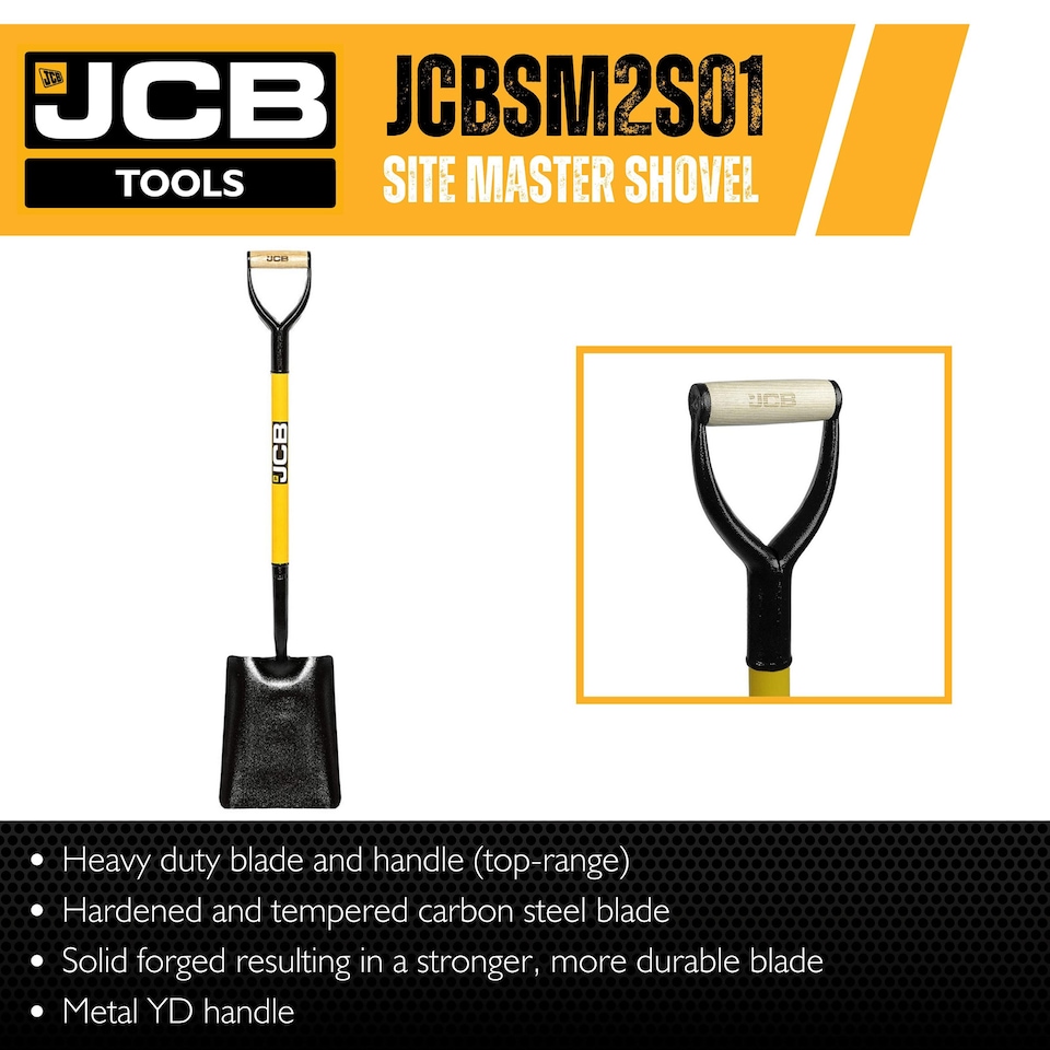 image 1 of JCB 250 x 300mm Square Mouth Site Master Shovel, Heavy-Duty Steel Blade