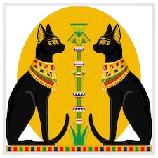Illustration of black egyptian cats with papyrus (Picutre Frame) White | XS