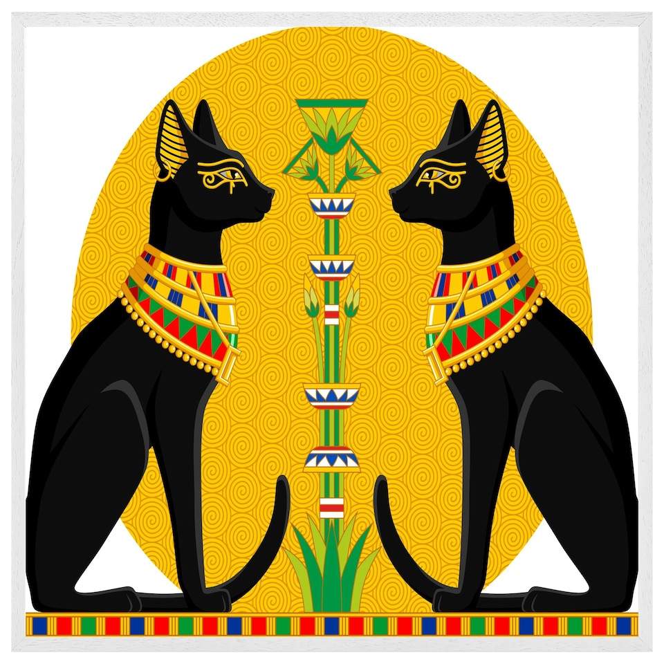 image 1 of Illustration of black egyptian cats with papyrus (Picutre Frame) White | XS