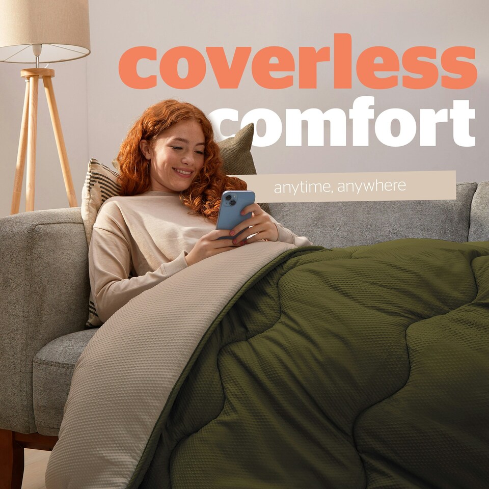 image 1 of Silentnight 10.5 Tog Seersucker Coverless Duvet and Pillowcase Set N/A | Olive/Natural | Super King