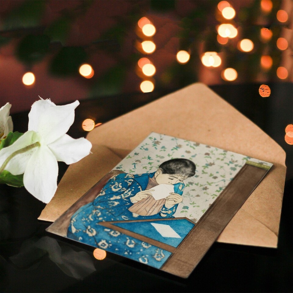 image 1 of Mary Cassatt Art Card The Letter Woman Sealing Envelope Portrait