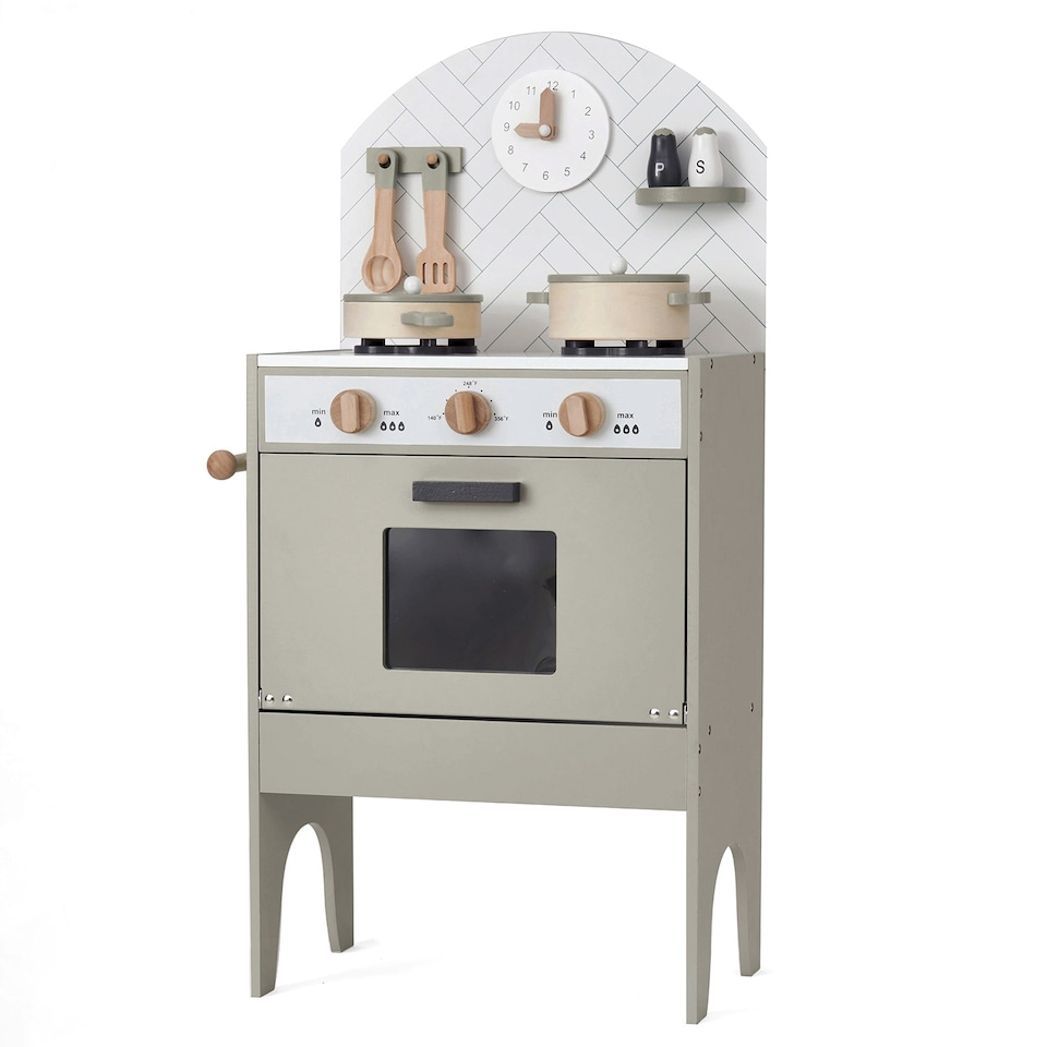 image 1 of Hooga Playroom Play Kitchen - Wooden Role Play Toy with 6 Utensils - Grey | Grey | One Size | 1