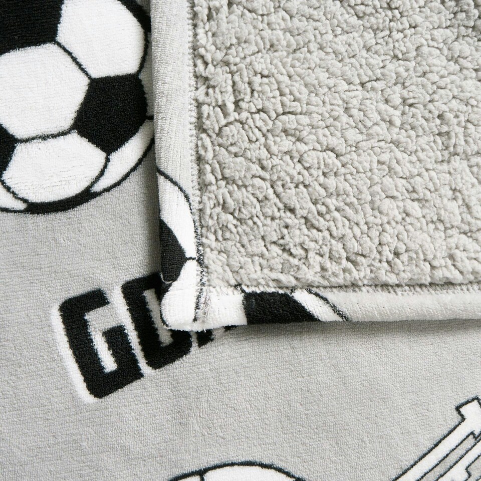 image 1 of OHS Kids Football Soft Fleece Sherpa Reverse Over Bed Blanket Throw, Grey - 100x120cm