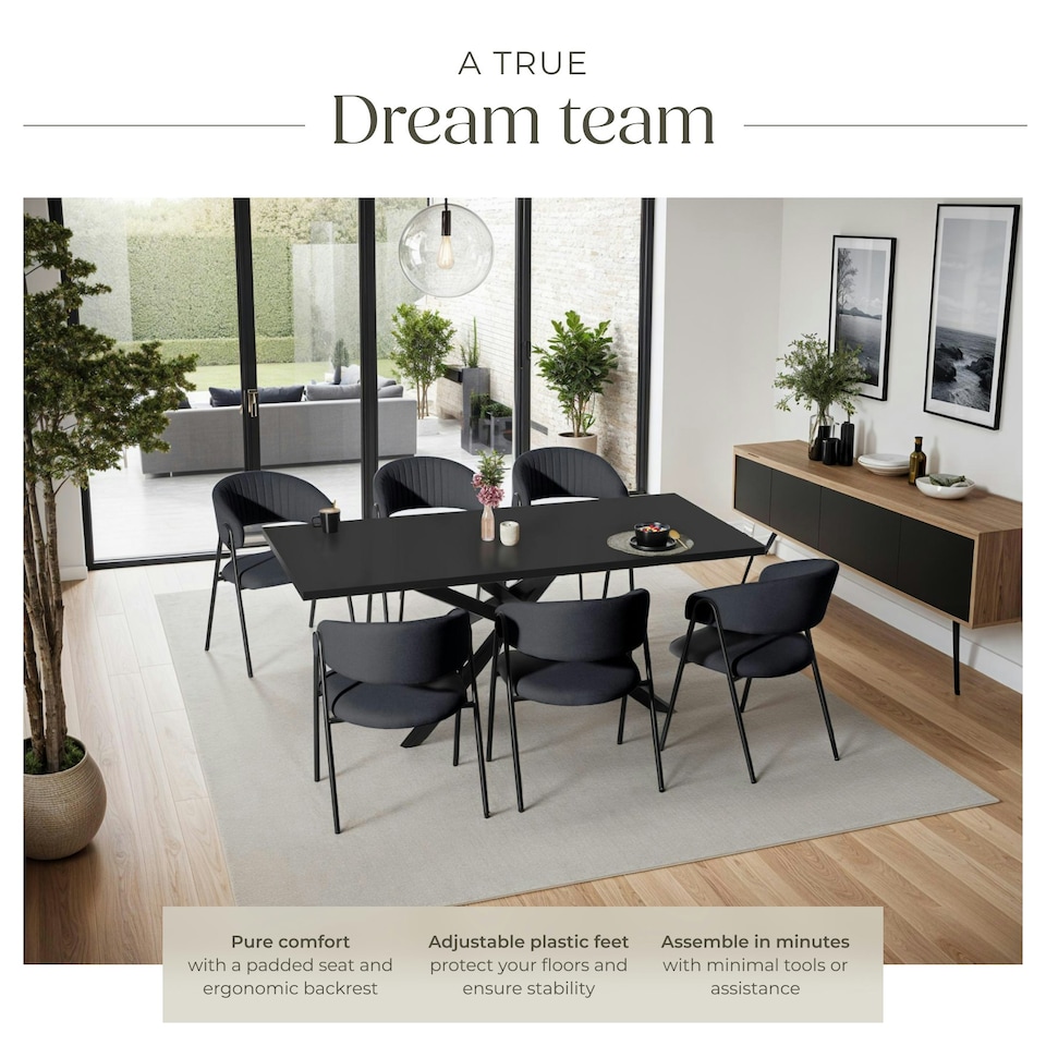 image 1 of Dining Chair Bedano - woven fabric, padded, 150 kg load capacity - Set of 6 Black