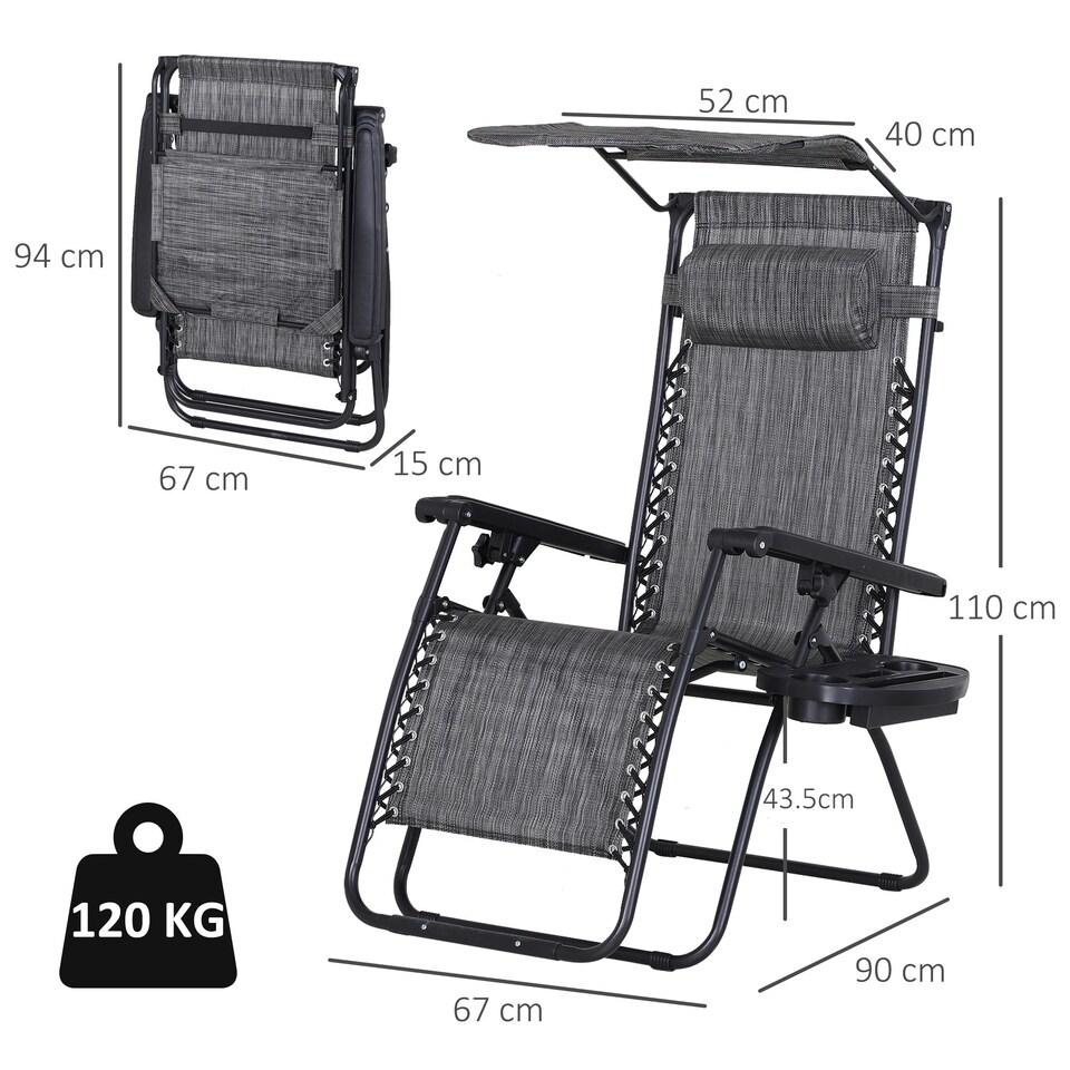 image 1 of Outsunny Zero Gravity Chair Adjustable Patio Lounge w/ Cup Holder Light Grey
