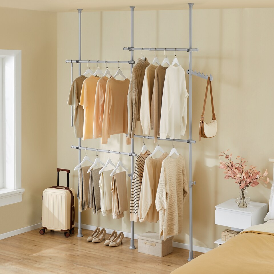 image 1 of SoBuy Modular Clothes Rack with 5-Hook Bar, Light Grey, 24.4"-44.5"x24.4"-44.5"x78.7"-116.1", 0 kg - KLS03-II-HG