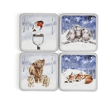 Wrendale Designs Set of 4 Winter Sky Christmas Coasters - 10.5 x 10.5 cm.