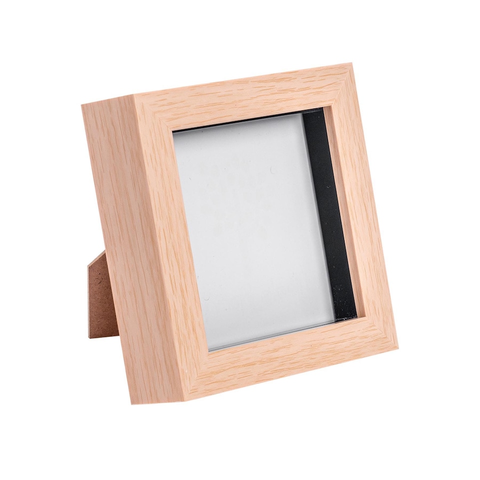 image 1 of Nicola Spring 4 x 4" Photo Frame - Light Wood - 3D Photo Frame Picture Frame Box Portrait Display Case (12.5 x 12.5cm)