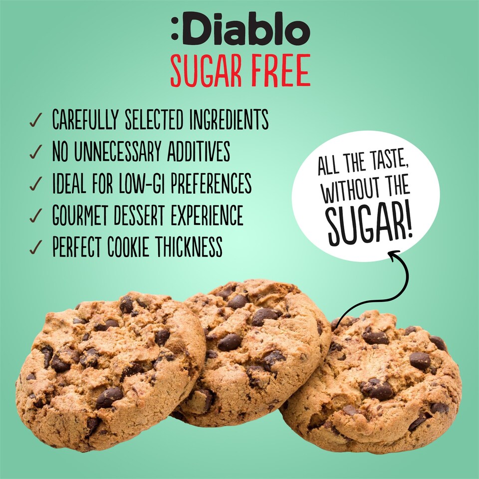 image 1 of Diablo Sugar Free Chocolate Chip Cookies 130g 3 Pack