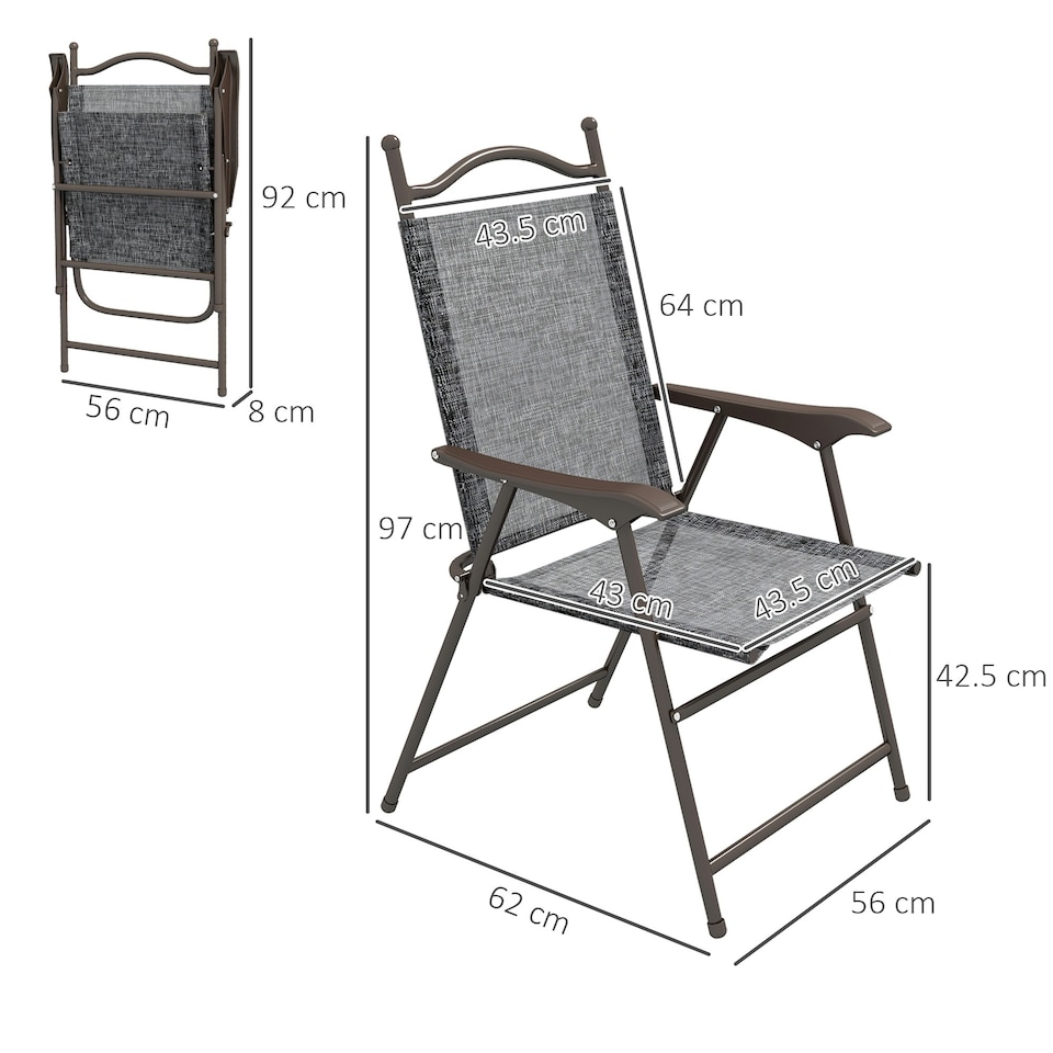 image 1 of Outsunny Folding Chairs Set, Breathable Mesh Fabric Seat, Grey