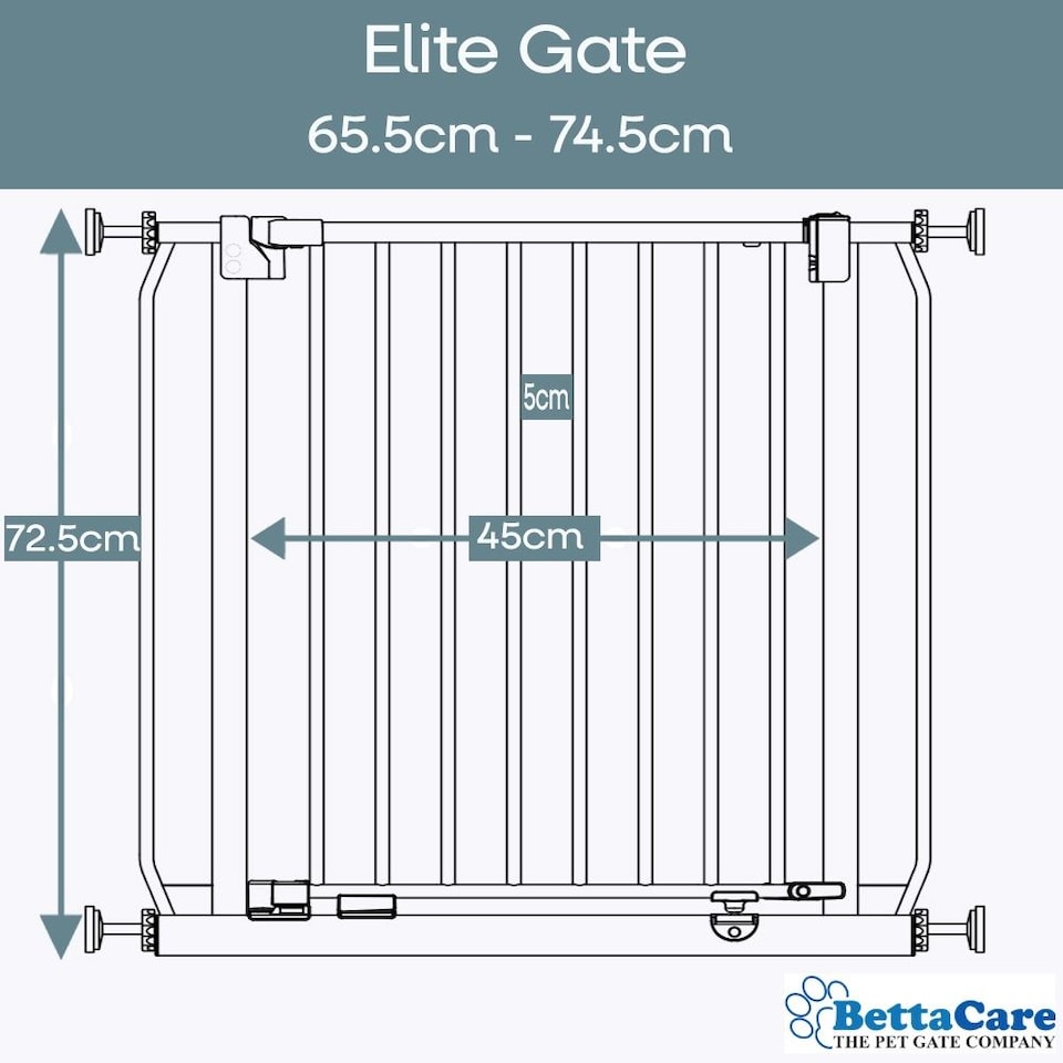image 1 of Bettacare Elite Pressure Dog Gate Narrow, 65.5cm - 74.5cm, Matt White, Narrow Pressure Fit Pet Gate for Dog and Puppy