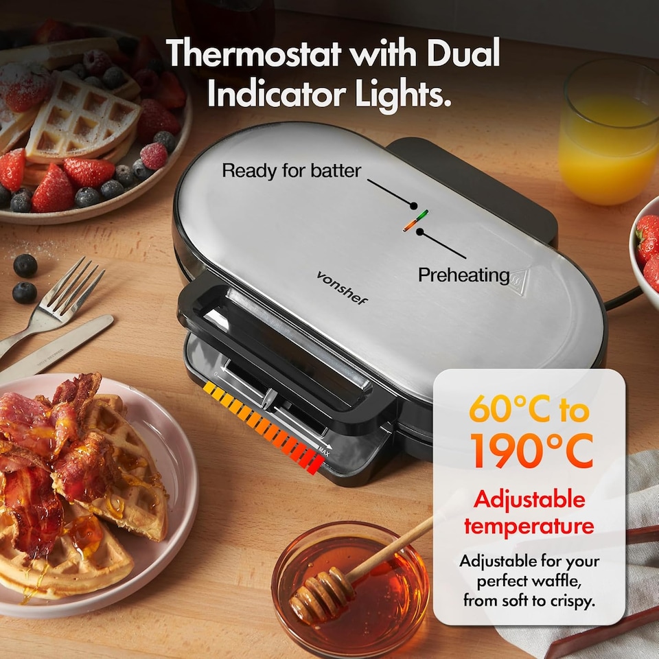 image 1 of VonShef Dual Round Waffle Maker with Non-Stick Plates