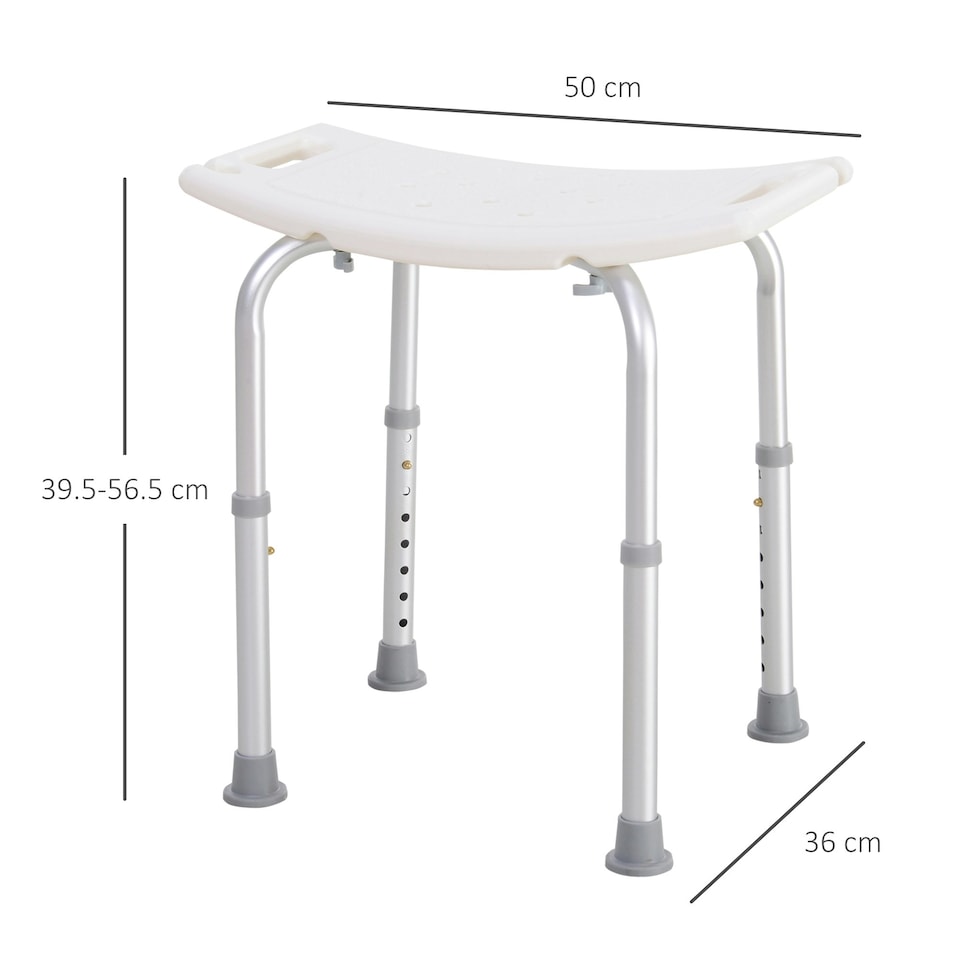 image 1 of HOMCOM Aluminium Shower Stool w/ Adjustable Height Non-Slip Bath Stool White