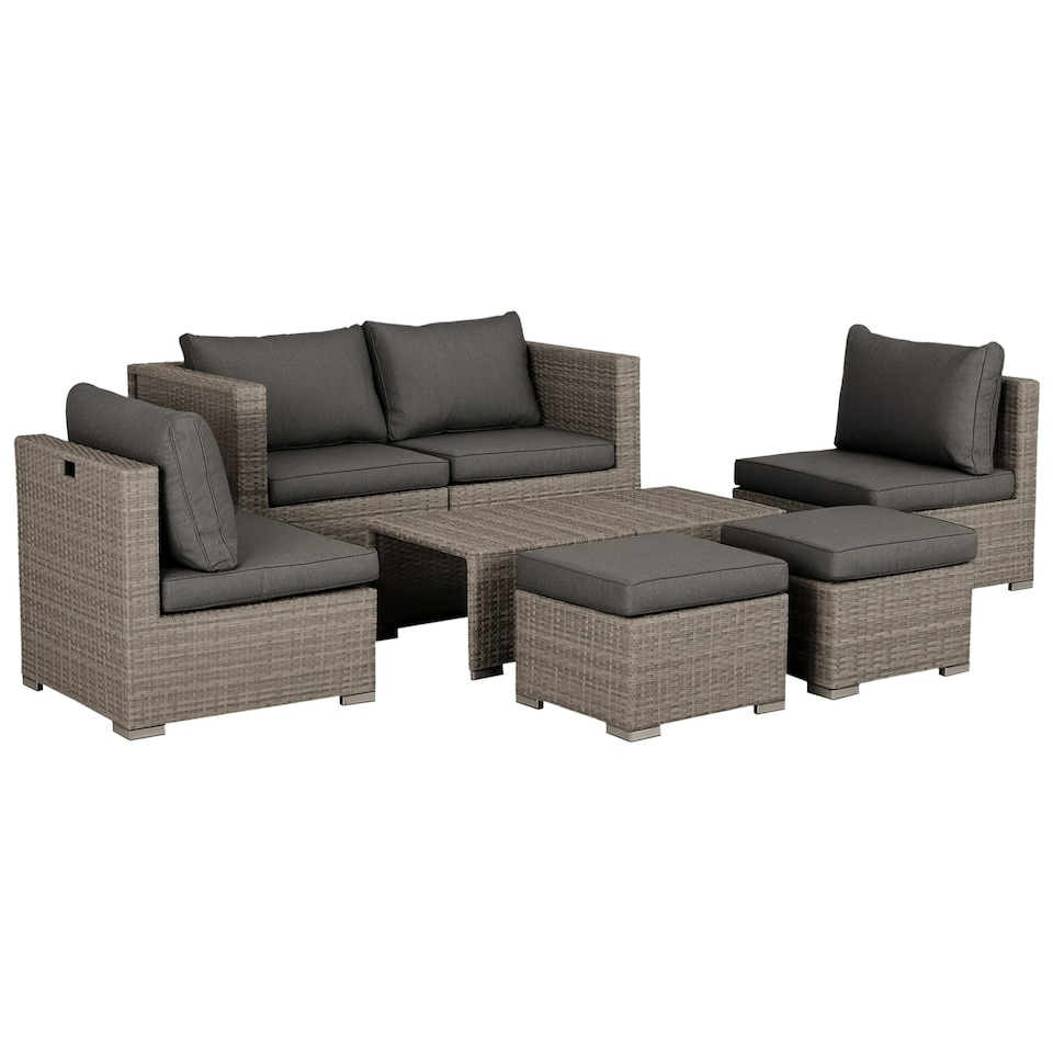 image 1 of Outsunny 8pc Outdoor Patio Furniture Set Weather Wicker Rattan Sofa Chair Grey