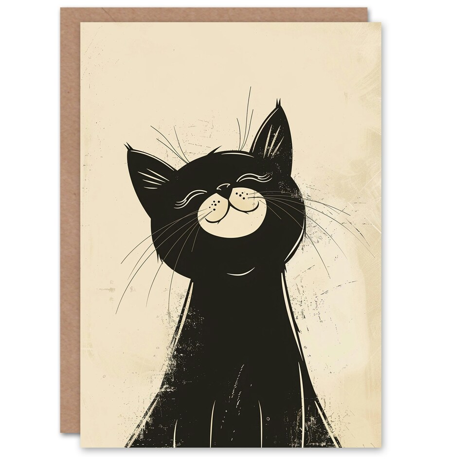 image 1 of Retro Cartoon Cute Smiling Kitty Lover Arty Birthday Card
