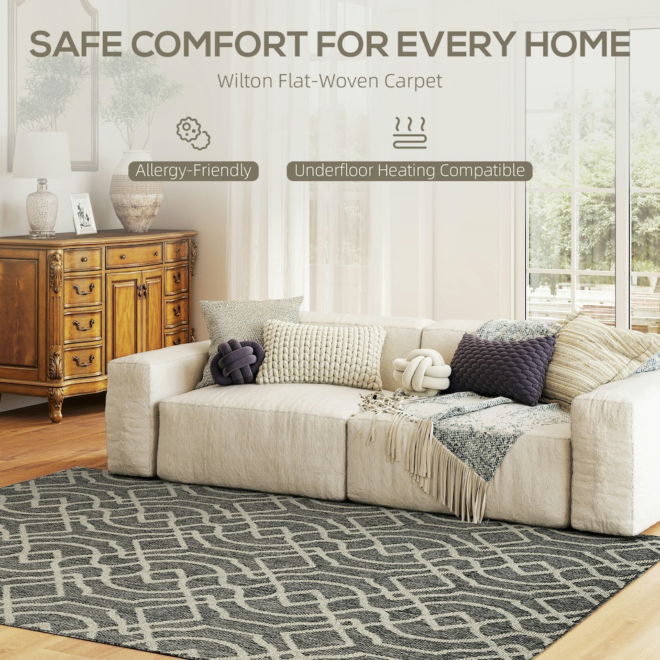 image 1 of HOMCOM Easy-Cleaning Machine Washable Rug for Patio, Garden, Grey Grey