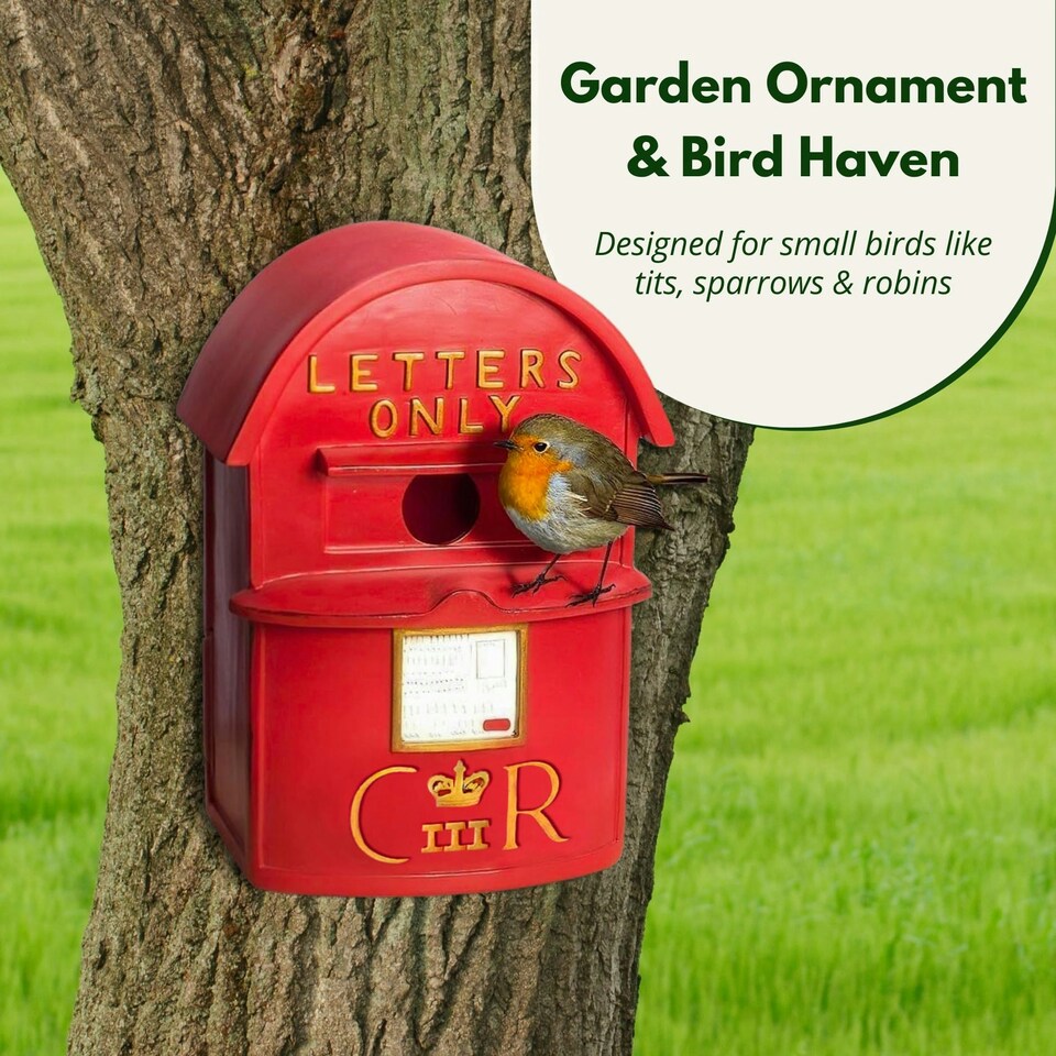 image 1 of Marco Paul Red Post Box Bird House Weatherproof Nesting Boxes Red
