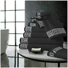 VELVETIO 8 Piece Towel Bale Set Jacquard Greek Key Pattern - 100% Cotton, 450 GSM Grey | Charcoal