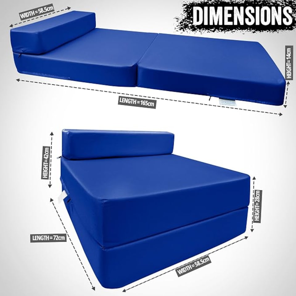 image 1 of Fold Out Single Z Bed Futon Sofa Chair Mattress Dark Blue