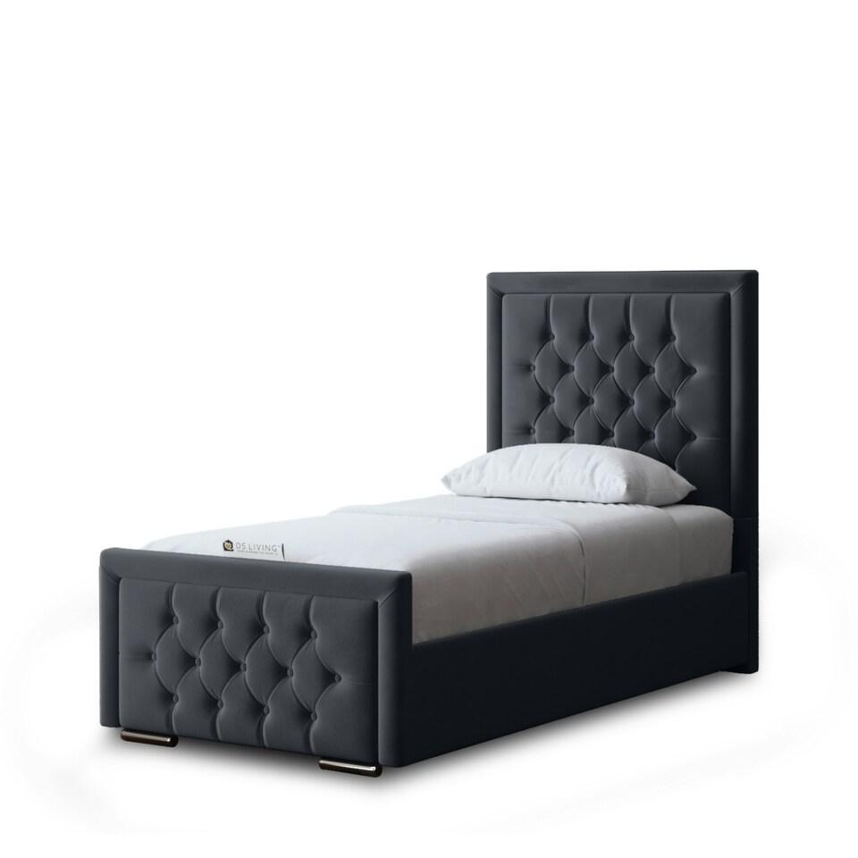 image 1 of Allegra Divan Bed with Upholstered Headboard - Grey (Steel) - Small Double / 4ft