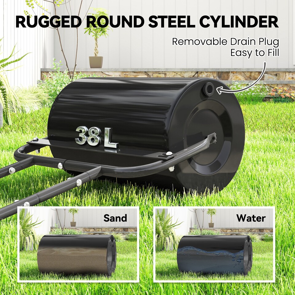 image 1 of Outsunny Combination Push w/ 38L Sand or Water Garden Lawn Roller Black