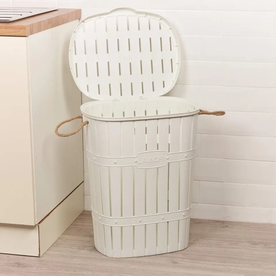 image 1 of 65L Bamboo Look Laundry Basket With Rope | White | 1