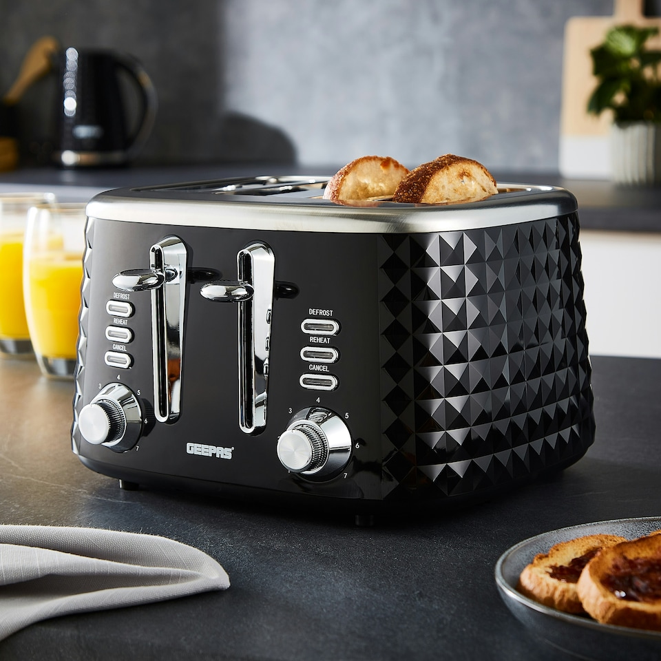 image 1 of GEEPAS Electric Kettle 4 Slice Bread Toaster & Microwave Set| Black | Black