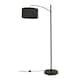 image 3 of ValueLights Preto Black Metal Curve Stem Floor Lamp with a Charcoal Grey Boucle Shade | Black