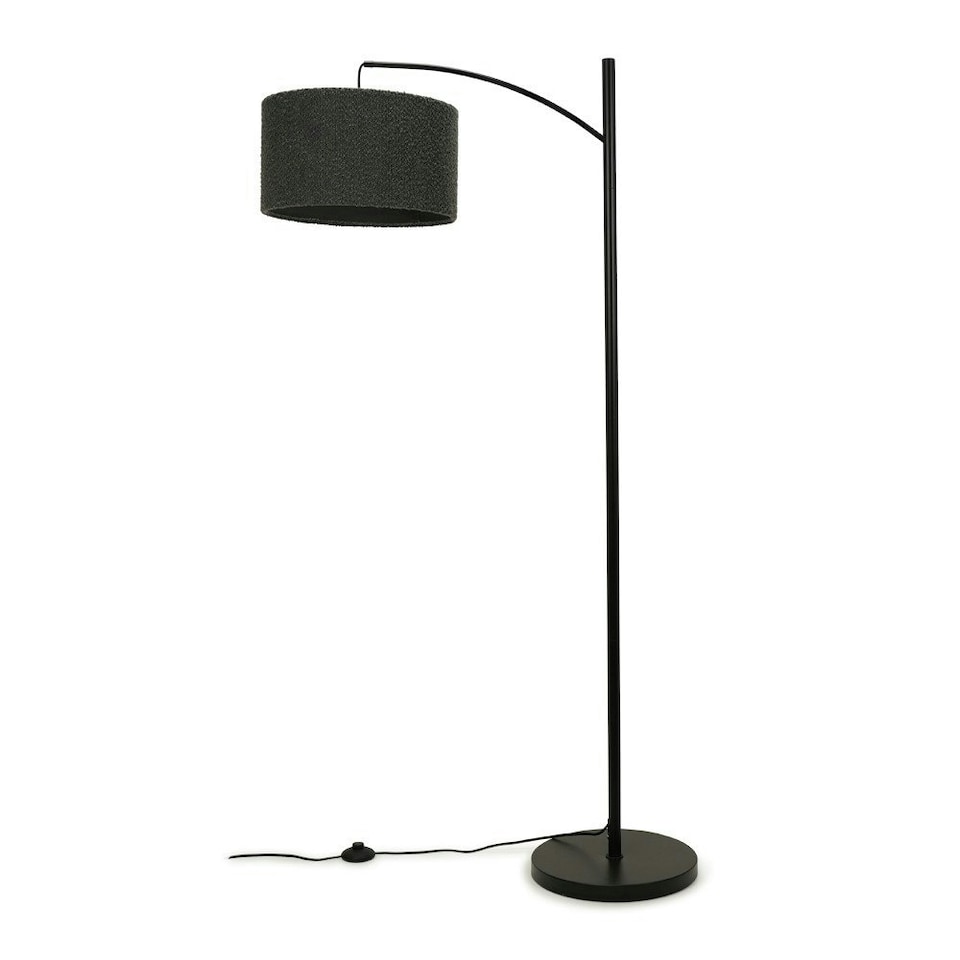image 1 of ValueLights Preto Black Metal Curve Stem Floor Lamp with a Charcoal Grey Boucle Shade | Black