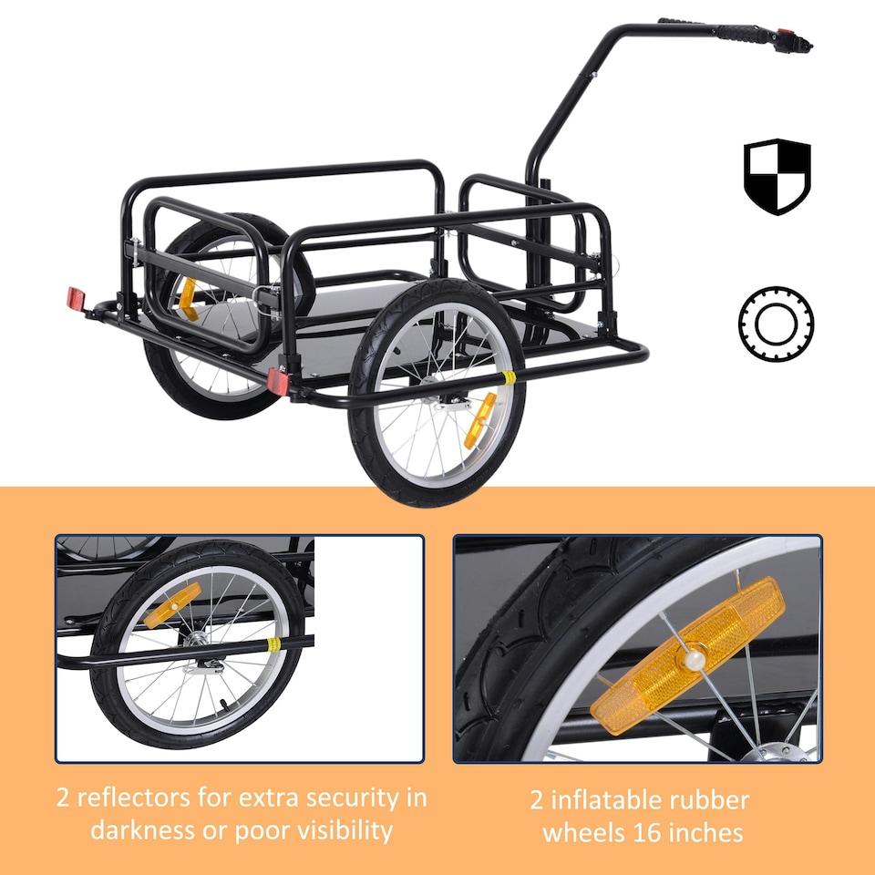 image 1 of HOMCOM Folding Bicycle Cargo Storage Cart and Luggage Trailer with Hitch