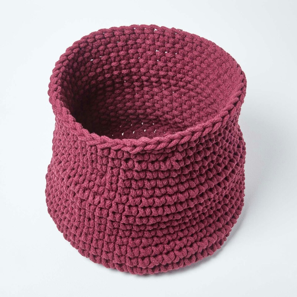 image 1 of Homescapes Plum Cotton Knitted Round Storage Basket - 42 x 37cm | Purple | L
